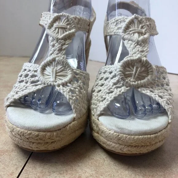 NWOB SoftMoc Emmy White Crochet Espadrilles Wedge Sandals Size 8 - Picture 5 of 13